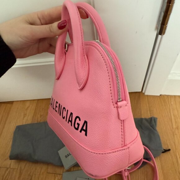 NWT Balenciaga Ville Handbag + Shoulder Bag In Violet Pink Inlaid Logo - Picture 6 of 16